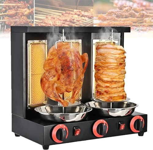 LwiftGal Griglia per Kebab A Gas, Grill A Gas in Acciaio Inox, Forno per Girarrosto Domestico, Macchina per Kebab, Riscaldamento Uniforme, Rimovibile per La Pulizia, per Cucina, Ristorante,Black-L