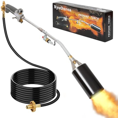 NyuOurea Heavy Duty Propane Torch Weed Burner, 1,200,000 BTU Output with 10FT Hose Propane Torch Kit, Flame Thrower for Melting Snow, Ice, Weeds, Wood Burning Torch, Grill, Roofing