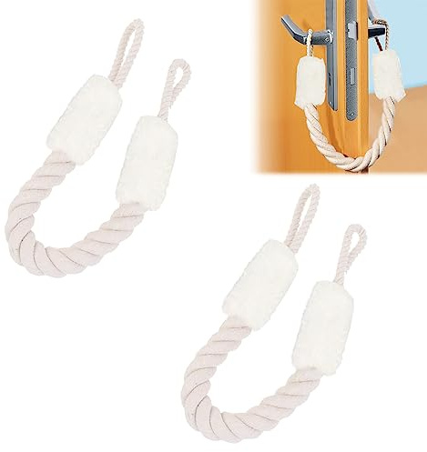 Türkordel Klemmschutz, Türseil Klinke, Türstopper Seile Klemmschutz, Baumwolle Türkordel Klemmschutz, 2 Stück, mit Kordel für Kinder, Baby und Kleinkinder, Türkordeln Einklemmschutz 60 cm Länge, Weiß