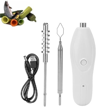 WUCIOA Electric Vegetable Corer, Cordless Zucchini Corer with 2 Cutter Heads, Handheld Fruit Fish Scale Scraper, Stainless Steel Rechargeable Fruit Digging Corer, for Kitchen