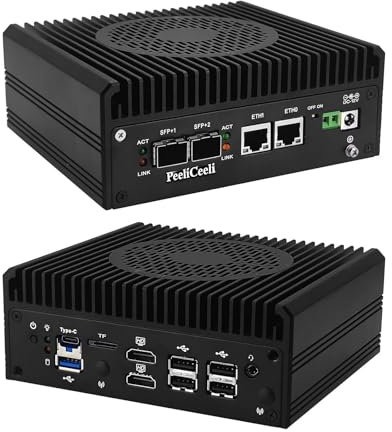 PeeliCeeli N150 2025 Mini PC 2x 10GbE SFP+, 2x 2.5GbE i226-V LAN Mini Office Computer Barebone, OPNsense Firewall Hardware with USB C, Dual HD, TF Slot, SPK/MIC, NO RAM/SSD/System