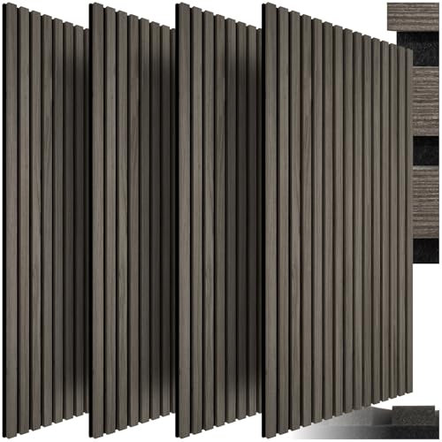tectake® 3D Akustikpaneele 120 x 60 x 2,1 cm, Holz Optik Paneele, Wandpaneele in Holzoptik als Schallabsorber, Panels für Wohnzimmer, Küche, Wandverkleidung, Schallschutz - Eiche grau, 4er Set