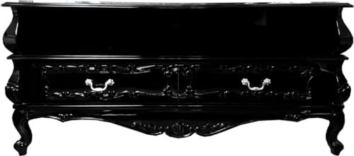 Svart barock TV-skänk med lådor elegant 140 x 47 x H 65 cm vardagsrum TV-stativ