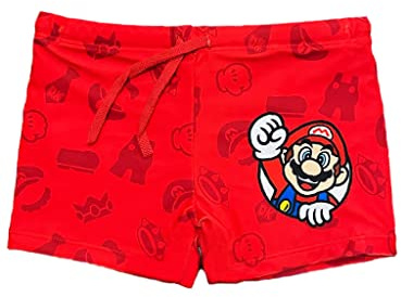 Costume Super Mario Bambino. Ufficiale. Modello Disegni. Boxer Mare Poliestere. Pantaloncino da Mare per Bambini Ragazzi. Costume Piscina. Mario Luigi Yoshi. (IT, Età, 6 anni, Regular, Rosso)