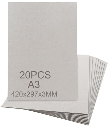 GBACHOOSE 20 Stück Graupappe A3 (29,7 x 42 cm) Stärke 3 mm, 1850 g/m² Buchbinderpappe 3 mm, Graukarton Format für Bucheinband, Buchbinden, Karten Einladungen