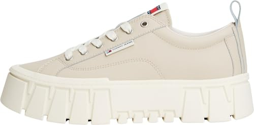 Tommy Jeans dam TJW Vulc Flatform läder EN0EN03008 låg topp, beige (Gulf Sand), 5 UK, Beige Gulf Sand, 38 EU