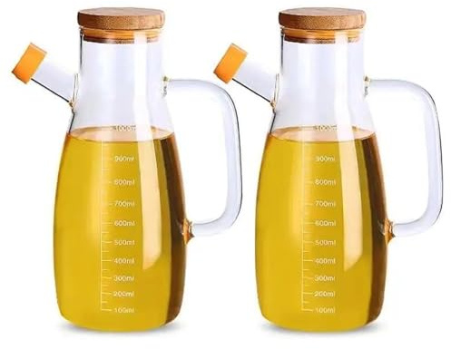 Flacon distributeur d'huile en verre borosilicate transparent de 500 à 1 000 ml avec échelle et poignée, pichet anti-fuite, distributeur de vinaigre pour cuisine (1 l, double)