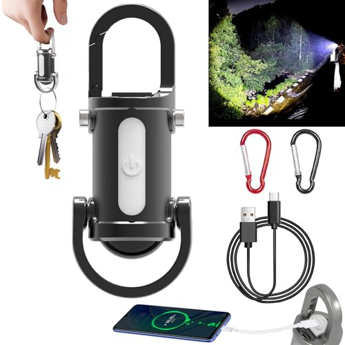 NNBWLMAEE 1200LM Super Bright Mini Keychain Flashlight Waterproof, 2 in 1 Flashlight and Power Bank, LED Rechargeable Keychain Light for Camping, Hiking, Emergency (Black)