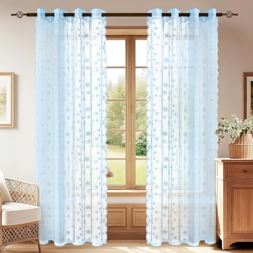 YSTELLAA Cortinas Salon Translucidas 2 Piezas, 140x280cm, Cortinas Dormitorio con Ojales, Decorativas Visillos Dormitorio, Cortina Suaves Ligero, para Dormitorio Comedor, Azul