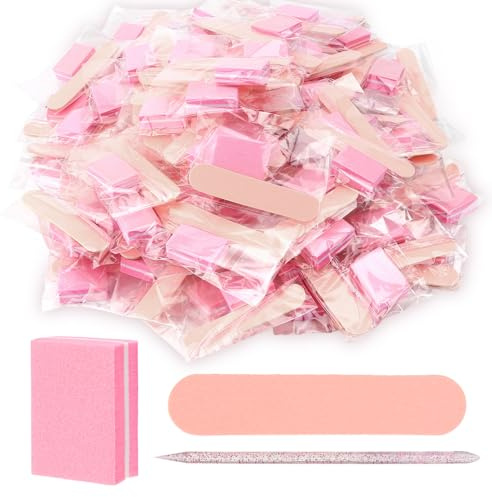 40 Sets Professional Manicure Press On Nail Tool Kit, Pink Disposable Manicure Nail Supplies kit with Mini Nail File,Mini Nail Buffer,Nail Stick