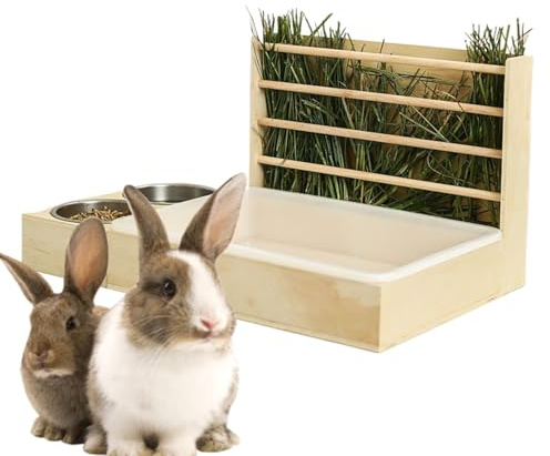 Hasentoilette mit Heu-Futterstation, Kleintier-Futternapf, Katzentoilette, Anti-Abfall, Kleintiere, Futtergrasspender für Kaninchen, Chinchillas, Hamster, Haustier