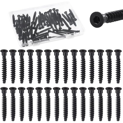 Glarks 50pcs M7 x 50mm Black Confirmat Screws Kit, Carbon Steel Hex Socket Drive Self-Tapping Screw, Hex Socket Furniture Screws for Cabinet, Chairs, Furniture Connecting