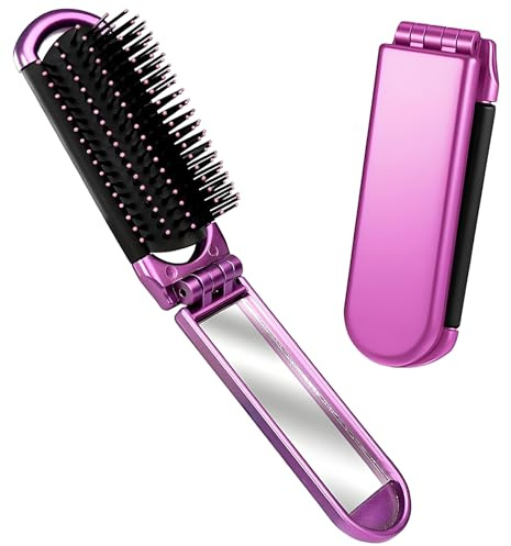 YPYMOD Spazzola per Capelli da Viaggio con Mini Specchio, Pieghevoli Spazzola Pettine per Massaggi Strumenti compatti per Lo Styling dei Capelli per Palestra, Viaggi, Borsa, Nuoto(Viola)