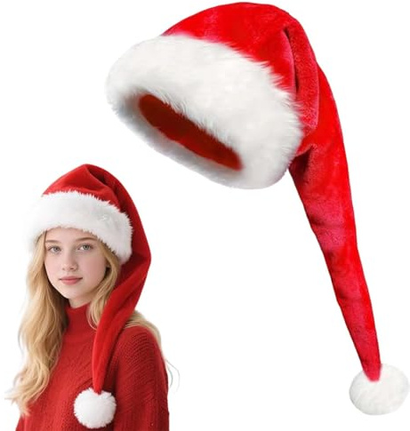 ChAusa 77 cm Lang Weihnachtsmütze, mit Dickem Plüsch Nikolausmütze, Weihnachtsstirnbandweihnachts Kopfschmuck, für Kostüm, Weihnachten, Mottoparty, Karneval im Neuen Jahr