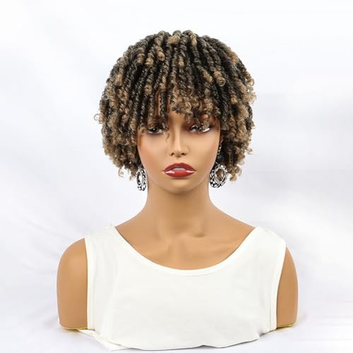 6 Zoll kurze Dreadlocks-Haarteilperücke mit Clips, Faux Locs, geflochtene Perücken, Kunsthaar-Toupet, Afro-Perücken for schwarze Frauen und Männer Fügt Haarvolumen hinzu(Ombre Brown)