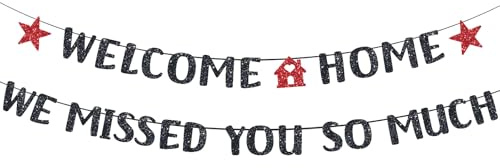 Welcome Home Banner, We Missed You So Much House Decoration Pre-Strung Housewarming Banner for Military Army Returning Homecoming Family Party Decor