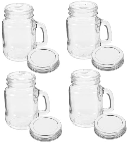 LOLIPPYY Frascos de Vidrio Transparentes Mini con Tapa Hermética y Asa, 4 Piezas de 120ml para Cocina y Picnics, Fácil de Transportar y Sellado Seguro