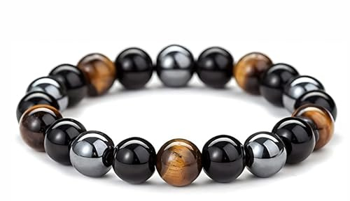 Cyberwork 8mm Pierre Naturelle Femme Homme, Défense Confiance et Equilibre, Bijoux Artisanal Handmade Solide et Durable, Cadeau pour Maitresse Maman Sœur Amie (corde de 19 cm)