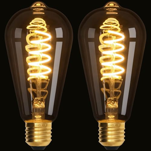 Terafeels 2 Stück E27 LED Warmweiss Glühbirne Dimmbar, ST64, 4W, Spiralfaden, 2700K Warmweiss, Transparentes Glas, LED Lampe E27 Leuchtmittel