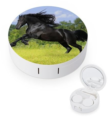 fkgvwo Contact Lens Container Black Horse Travel Contact Lens Box with Mirror Tweezers Solution Bottle