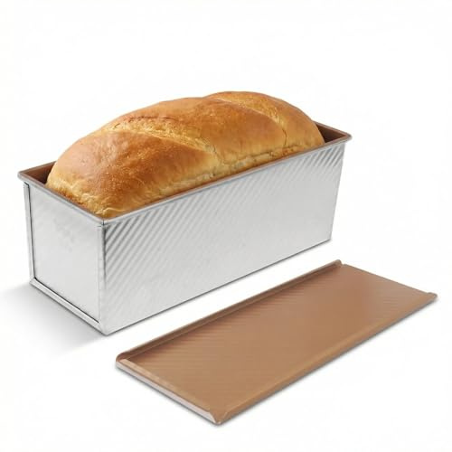 KOELEA Loaf Tin with Lid, 1000g Dough Non-Stick Bread Tin for Baking, Aluminum Steel Bread Baking Tin Loaf Pan for Baking Bread Toast Cakes – 35 x 14 x 12CM