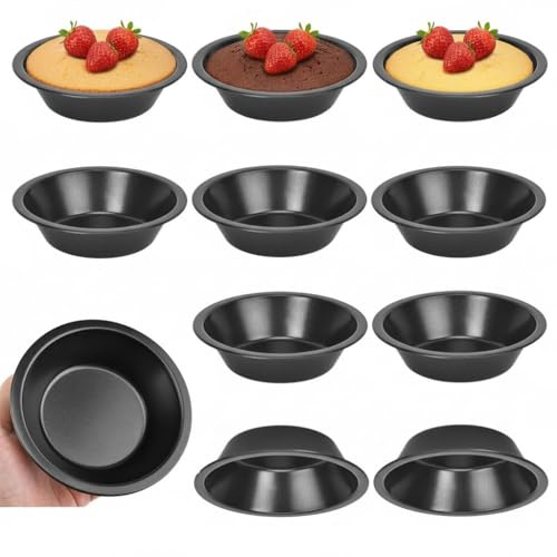 OENBATOM 10-Pack Individual Pie Dishes, 5 Inch Non-Stick Mini Quiche Tins, Carbon Steel Round Pie Tins for Baking, Oven-Safe Pie Pans for Puddings & Pot Pies