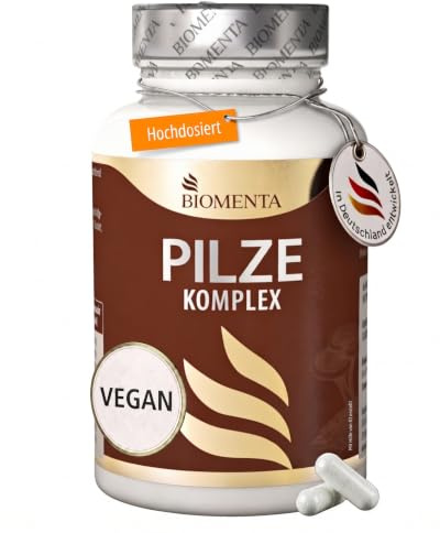 BIOMENTA 5-in-1 Vitalpilz-Stack I 185 Kapseln mit hochkonzentrierten Extrakten pro Einheit I Reishi, Cordyceps, Lions Mane, Chaga & Tremella I Vegan & Ohne Zusätze I Laborgeprüfte Qualität