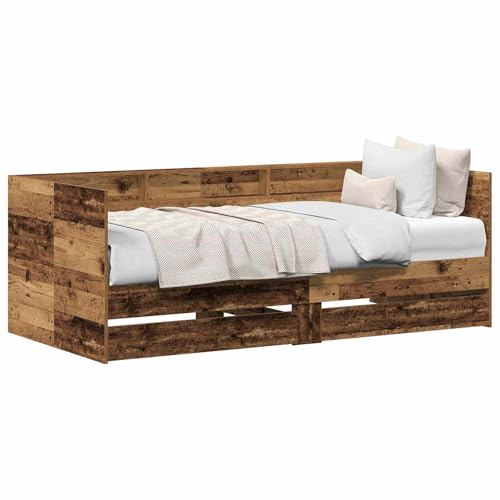 Foknhdi Tagesbett mit Schubladen 90 x 190 cm – Rustikales Funktionsbett aus Holzwerkstoff, platzsparendes Gästebett inklusive Lattenrost für Schlafzimmer in Altholz Optik