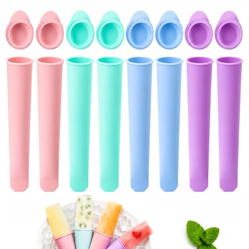 Ice Lolly Moulds,8 x Silicone Ice Cream Moulds,BPA Free Popsicle Mould,Durable & Reusable Ice Lolly Pop Mould,Popsicle Ice Lolly Maker with Lids,for DIY Popsicles,Yogurt Sticks Juice Fruit Smoothies
