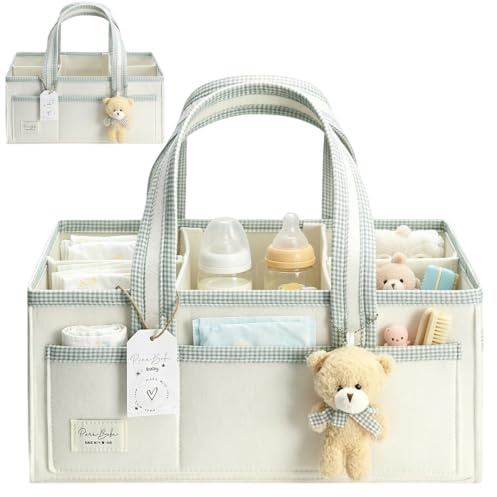 RNPKZ Bolsa de fieltro para pañales, organizador de pañales, cesta de almacenamiento para pañales de bebé, con compartimentos extraíbles, para la estación de cambiador, para el nacimiento y la lista