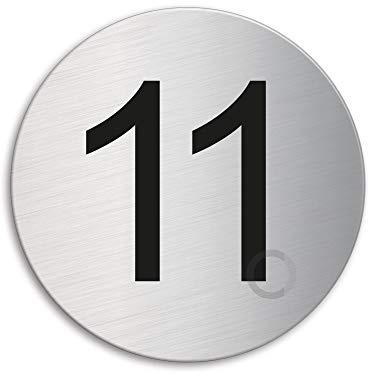 Plaque - Numéro de porte - 11 | Ø 75 mm auto-adhésif | acier inox brossé 40081