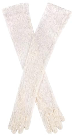 Dellen Langes Kleid Spitze Handschuhe (schwarz, Elfenbein Weiß oder Champagner Beige) – Damen/Damen Gr. One size, elfenbeinweiß