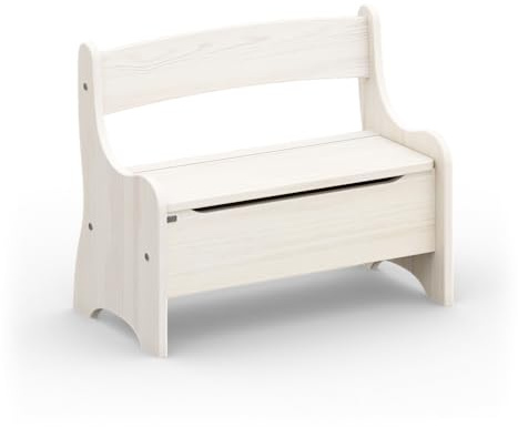 Original Kindersitzbank Levin von BioKinder® | Truhenbank mit Geheimfach aus Bio-Massivholz in Naturweiß | L 70 cm x B 36cm x H 55 cm