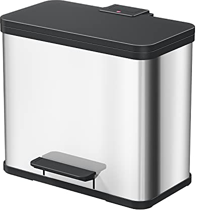 Hailo Öko trio Plus L Tret-Mülltrenner - freistehender 3 x 9 Liter Dreifachmülleimer aus Edelstahl - Mülltrennsystem mit soft close Deckel - 3-fach Abfalltrenner für die Küche