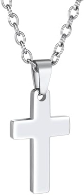 PROSTEEL Edelstahl Kreuz Kette, Halskette mit Kreuz Anhänger, Christentum Schmuck Cross Necklace Chain Silber/Gold/Schwarz/Rosegold, 50cm/55cm lang