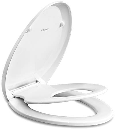 WSSROGY Elongated Toilet Seat with Toddler Seat Built In, Slow Close, Fits both Adult and Child, Potty Training Seat, Magnetic Kids Seat and Cover, Plastic, White