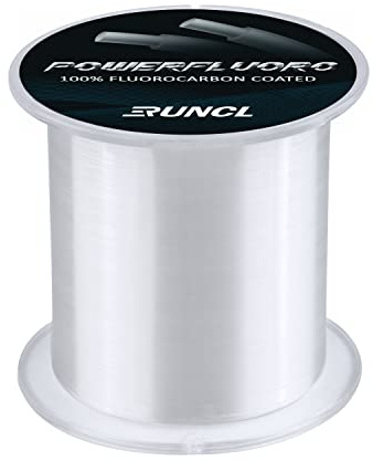 RUNCL PowerFluoro Fishing Line, 100% Fluorocarbon Coated Fishing Line, Hybrid Line - Virtually Invisible, Faster Sinking, Low Stretch, Extra Sensitivity, Abrasion Resistance (300Yds, 16LB(7.3kgs))
