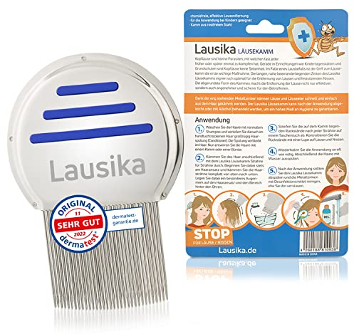 Peigne à poux/peigne à lentes en métal avec dents extra serrées. Pour les enfants et les adultes en cas de poux de tête - bleu