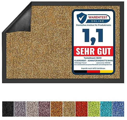 Floordirekt Schmutzfangmatte Rhine - waschbare & leistungsstarke Fußmatte - Sauberlaufmatte mit Rutschfester Rückseite - Türmatte für den Eingangsbereich (Beige, 60 cm x 90 cm)