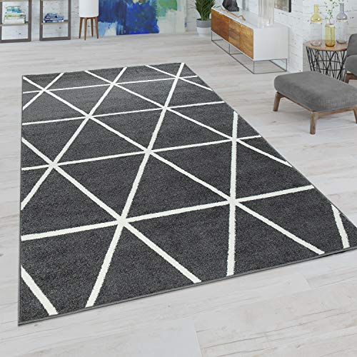 Paco Home Wohnzimmer Teppich Moderne Pastell Farben Skandinavischer Stil Rauten Muster, Grösse:70x140 cm, Farbe:Anthrazit