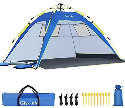 Glymnis Pop Up Beach Tent 3-4 Person Instant Pop Up Automatic Beach Tent UV Protection with Side Door, Easy Setup Portable Sun Shelter for Garden, Fishing, Picnic