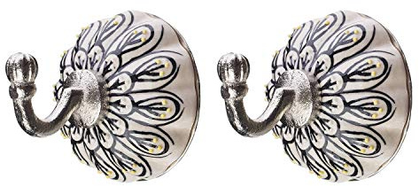 Tranquillo 2 Garderobenhaken mit Keramikverzierung, Wandmontage, Metall, Ø 6cm, 9 cm Länge