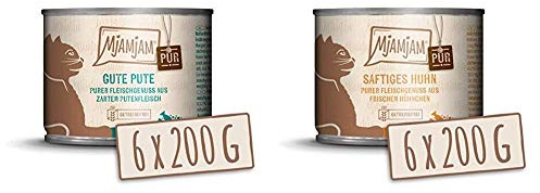 MjAMjAM - Premium Nassfutter für Katzen - Pute pur, 6er Pack (6 x 200 g), getreidefrei mit extra viel Fleisch & Premium Nassfutter für Katzen - purer Fleischgenuss