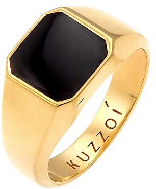 Kuzzoi Goldener Siegelring Herrenring 10 mm Schwarz 925 Silber | vergoldet breit Herren Goldring Gold Ring für Männer poliert in der Ringgröße 60 - 66