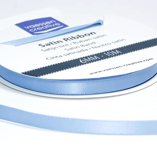Vaessen Creative Satinband, Hellblau, 6 mm x 10 m Doppelsatinband, Schleifenband, Dekoband, Geschenkband, Stoffband für Hochzeit, Taufe und Geburtstagsgeschenke