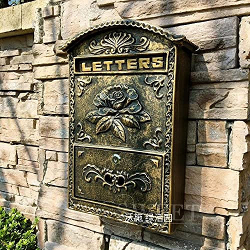 WLLLO Villa de style européen boîte aux lettres en fonte extérieure idyllique rétro boîte aux lettres en fer forgé tenture murale avec serrure boîte à journaux - # B