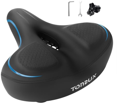 TONBUX Oversized Bike Seat for Men Women Comfort, Bicycle Seat Replacement with Wide Cushion, Breathable Waterproof Bike Saddle Pad, Universal Fit for Peloton/Exercise/Road/Cruiser/Mountain Bikes