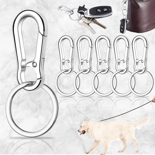 Lushly 6 Stück Carabiner Hooks with Removable Key Ring, Sturdy Hook, Metall-Karabinerhaken, Lobster Clasps Rings, Karabiner-Clip Silver für Hängende Schlüssel Kunsthandwerk Dekorationen, 1,2x2,4 Zoll