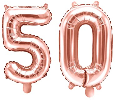 Pallone PALLONCINO numero 50 Cinquanta - NUMERALE in MYLAR foil - Colore Rosa Gold metal LUCIDO 35 cm - con Valvola Auto bloccante - per compleanni, anniversari, 18 anni, feste, party ecc.