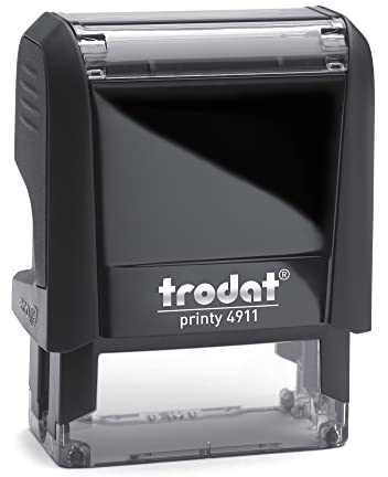 Trodat Printy 4911 - Custom - Gehäusefarbe Schwarz (Abdruckfarbe Blau) - 38x14mm - 4 Zeilen - personalisierbarer Namensstempel, Adressstempel oder Firmenstempel